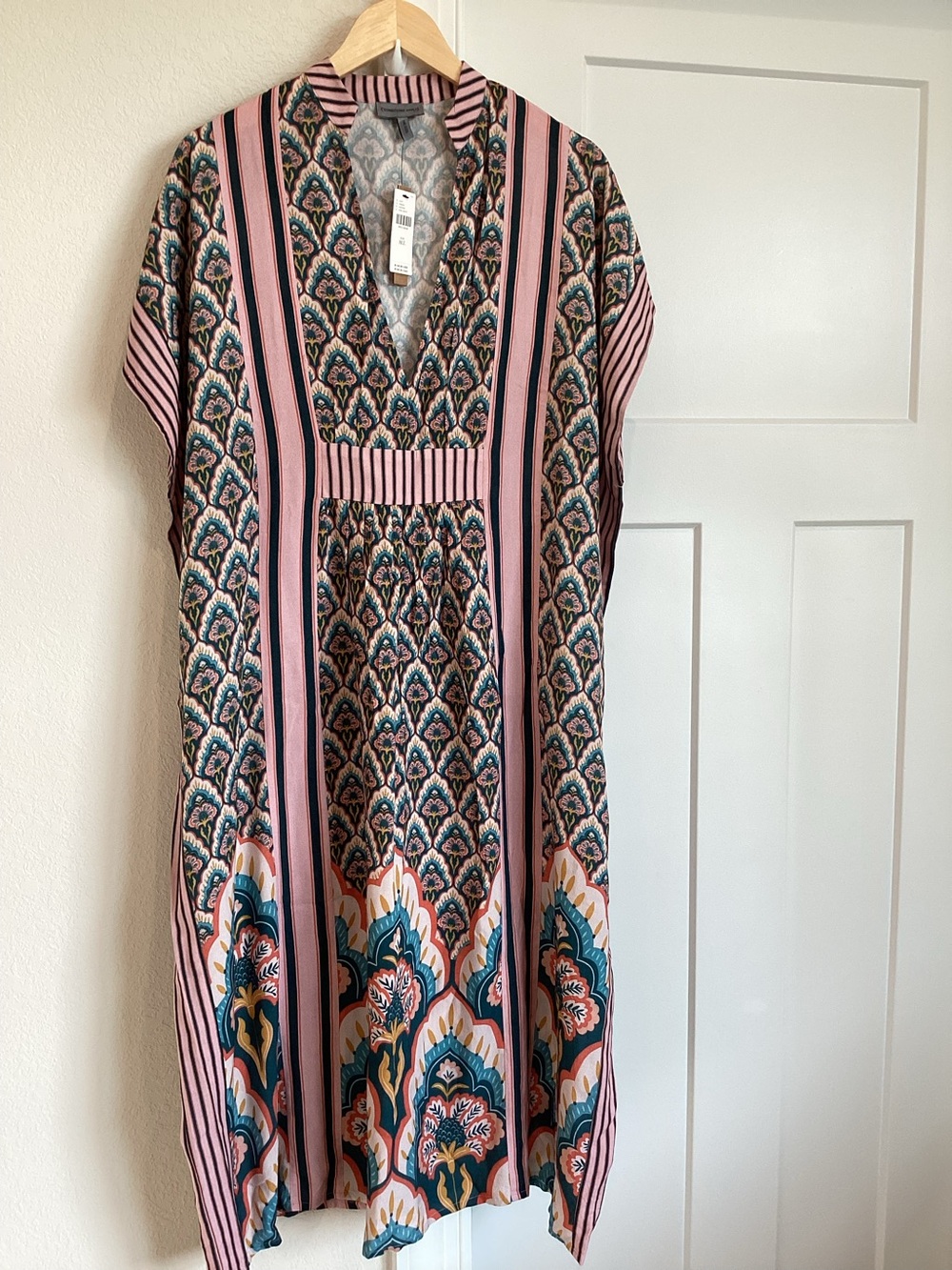 Anthropologie Kaftan Conditions Apply V-Neck Dress New Pink Pattern One Size - Picture 5 of 15
